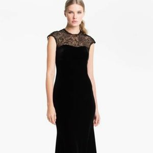 Jessica McClintock lace yoke velvet trumpet gown